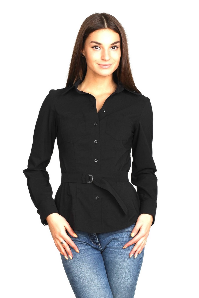 Buy Black classik comfortable long sleeve cotton buttons office business blouse